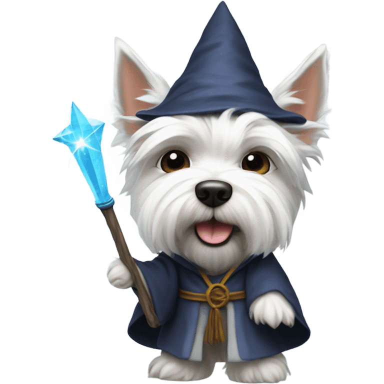 A Westie dressed like Dumbedoor the wizard  emoji