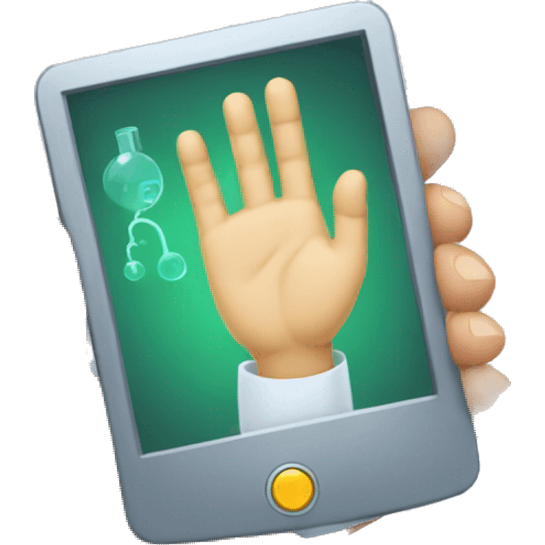 A doctor's hand holding technology emoji