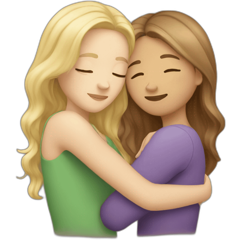 one blond and one brown hair girl hugging emoji