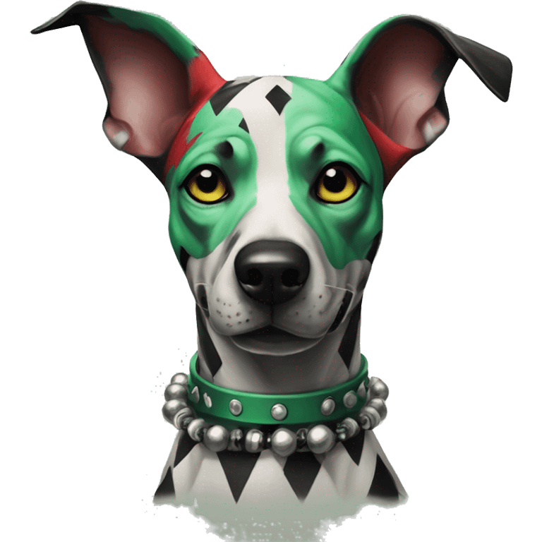 Edgy Punk dog spiked collar tattoos Green gray black red punk dog Harley Quinn as a dog mime clown harlequin facepaint tattoos punk lurcher surrealism  emoji