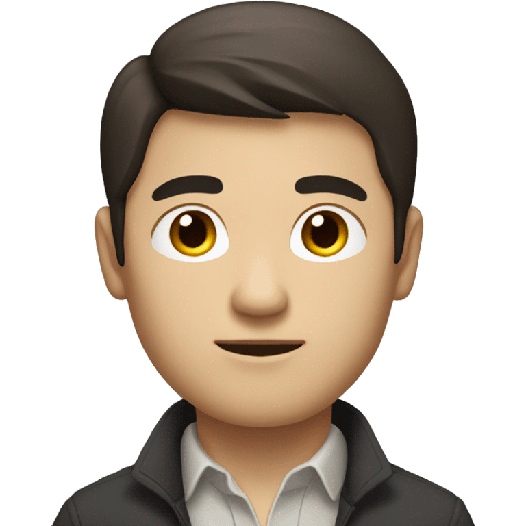 white, but asian looking man with dark brown long hair and some face hair, dressed in smart casual emoji