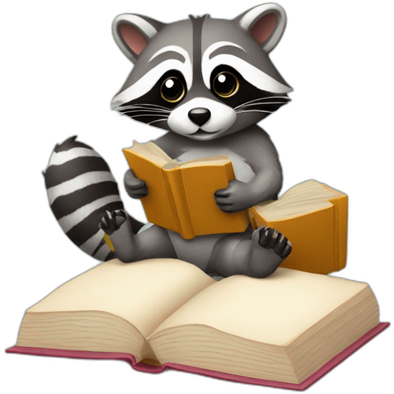 Raccoon with a plaster cast and a book emoji