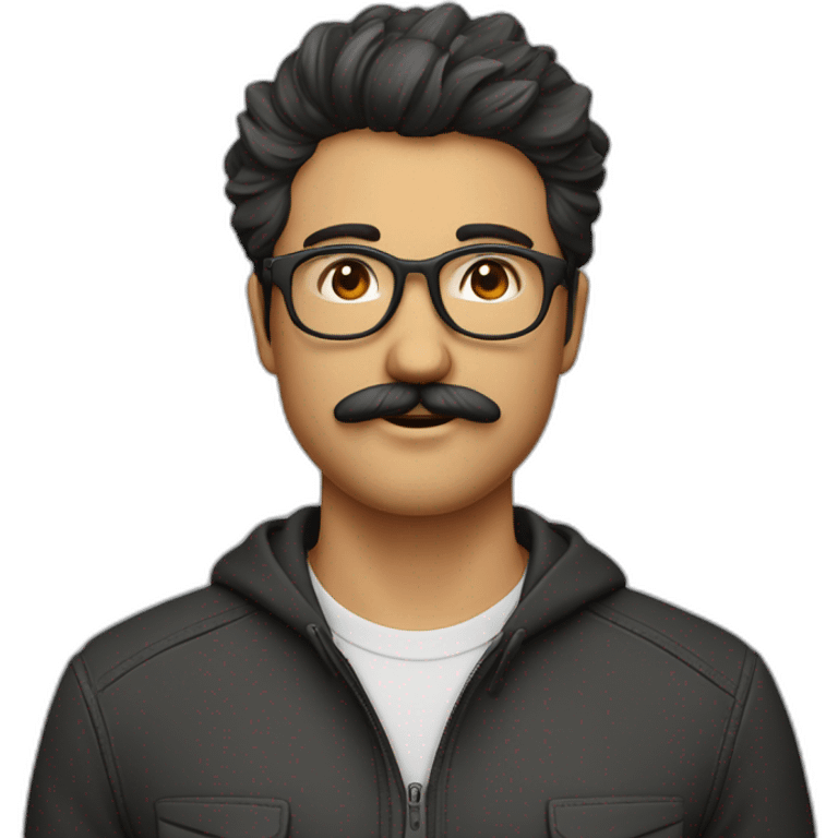 hombre joven 22 años, bigote fino y lentes de carreara de bici emoji