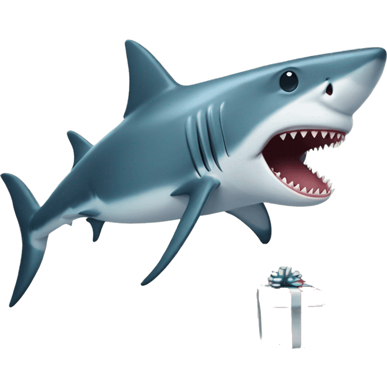 Shark with a Christmas present  emoji