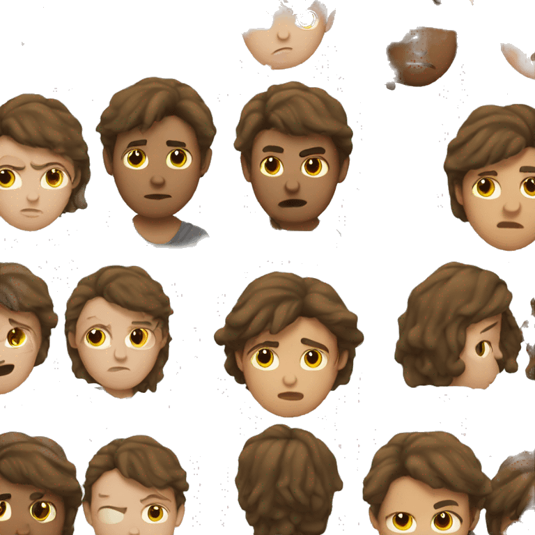 a teenager with mullet with brown hair sad face emoji