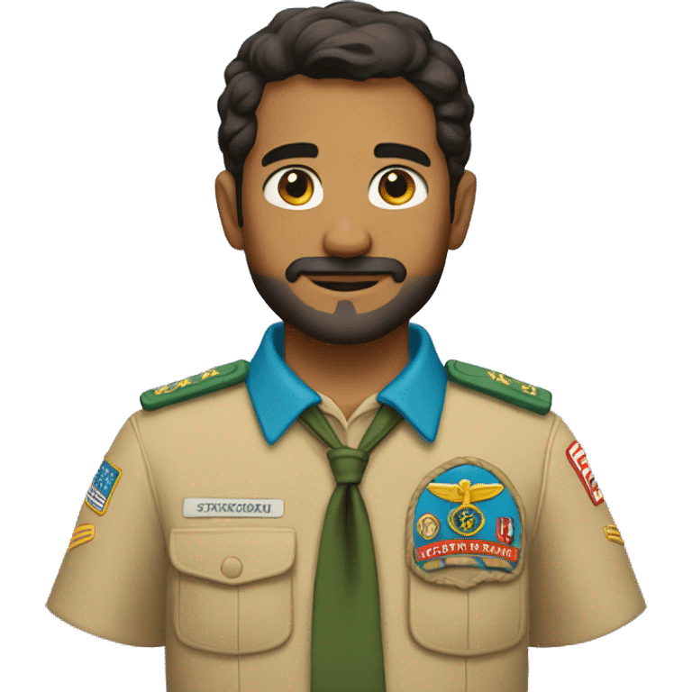 Man with dark hair, a three days beard, in light blue boy scout uniform emoji