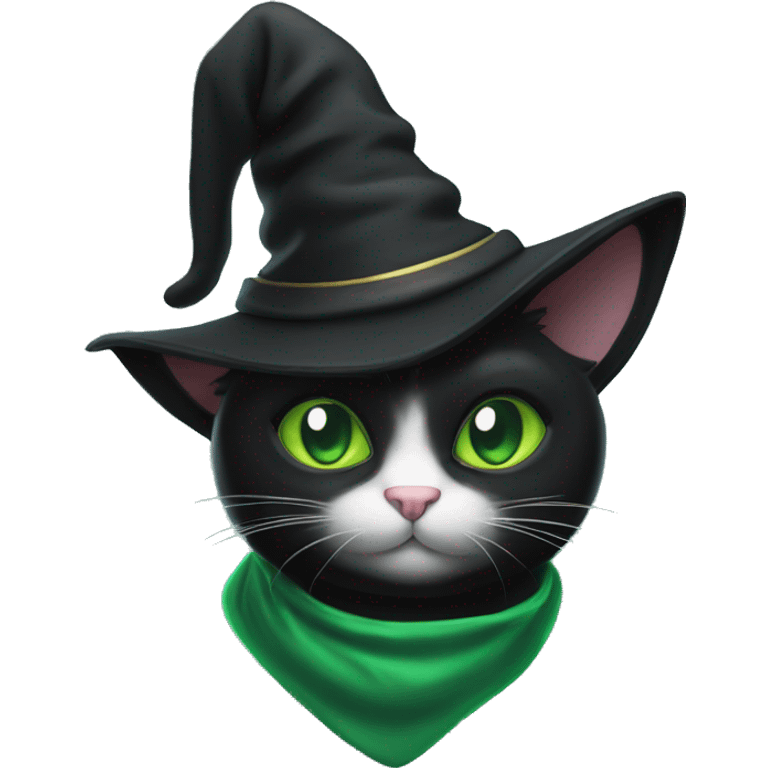 Black cat with green eyes and a wizard hat emoji