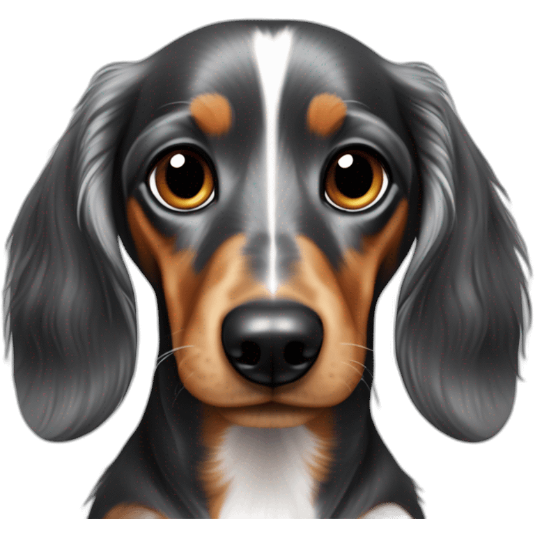 Long haired dachshund gray harlequin eyes Véron emoji