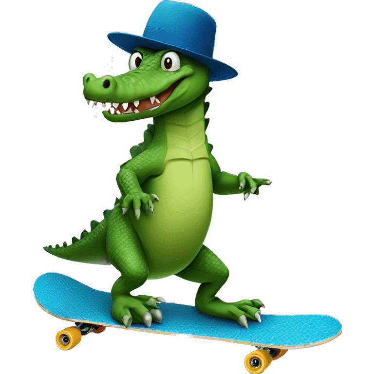 Crocodile with a blue hat on a skateboard emoji