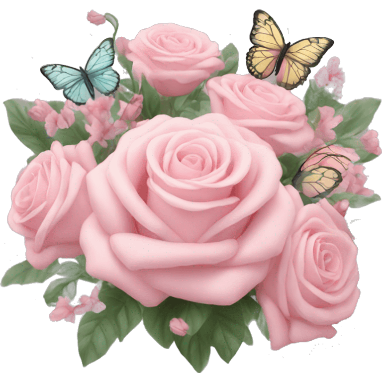 pastel pink bouquet with butterflies emoji