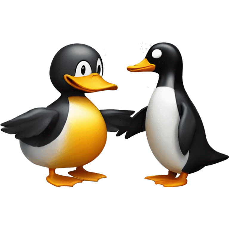 A duck boxing a penguin emoji