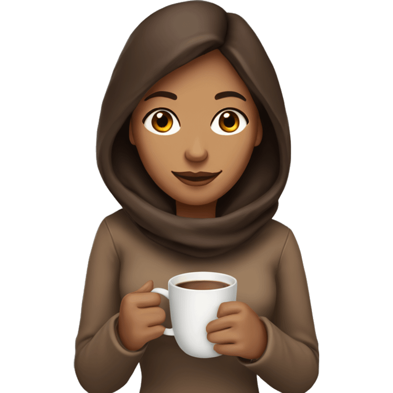 Woman with tan skin and brown hair drinking a cup of hot coco in the cold emoji