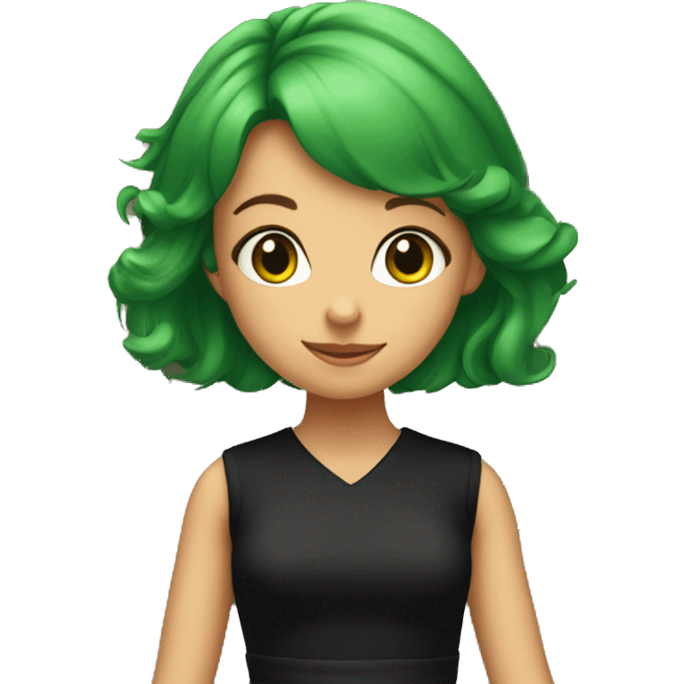 girl in black dress doorway with green hair emoji