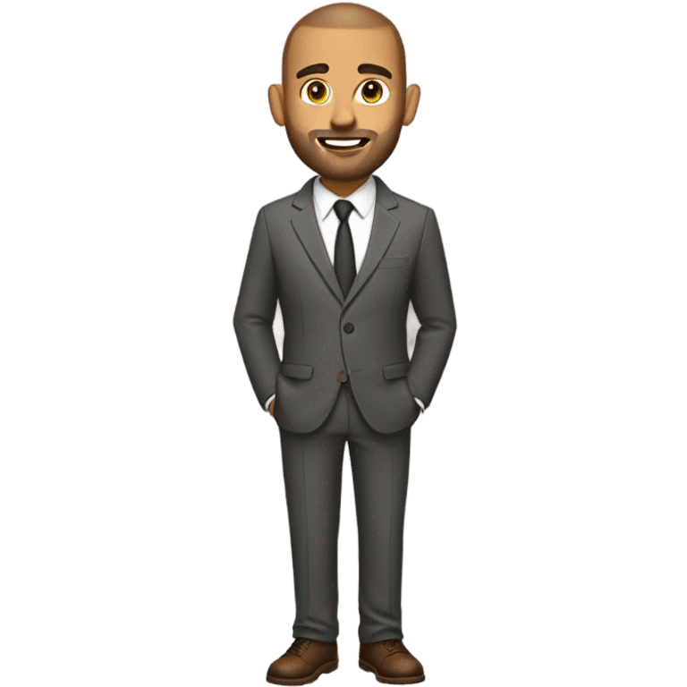 olive skin man, with brown buzz cut and a stubbled beard, with a smart business man outfit on. emoji