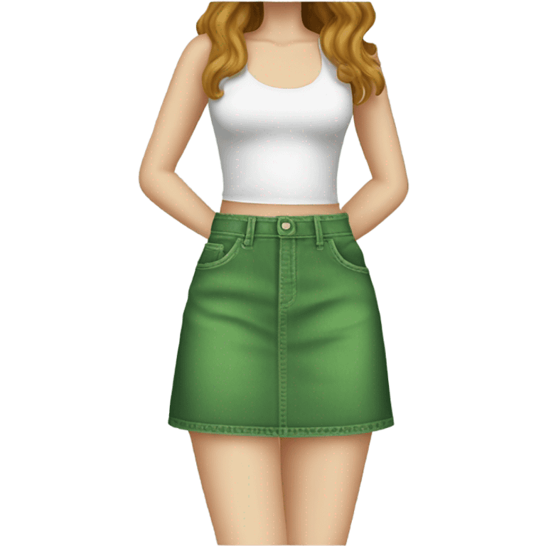 Realistic A-line high waisted green denim skirt, isolated emoji