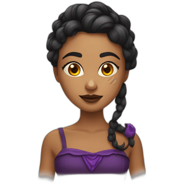 Chica guapa morena vestida de bruja de Halloween emoji