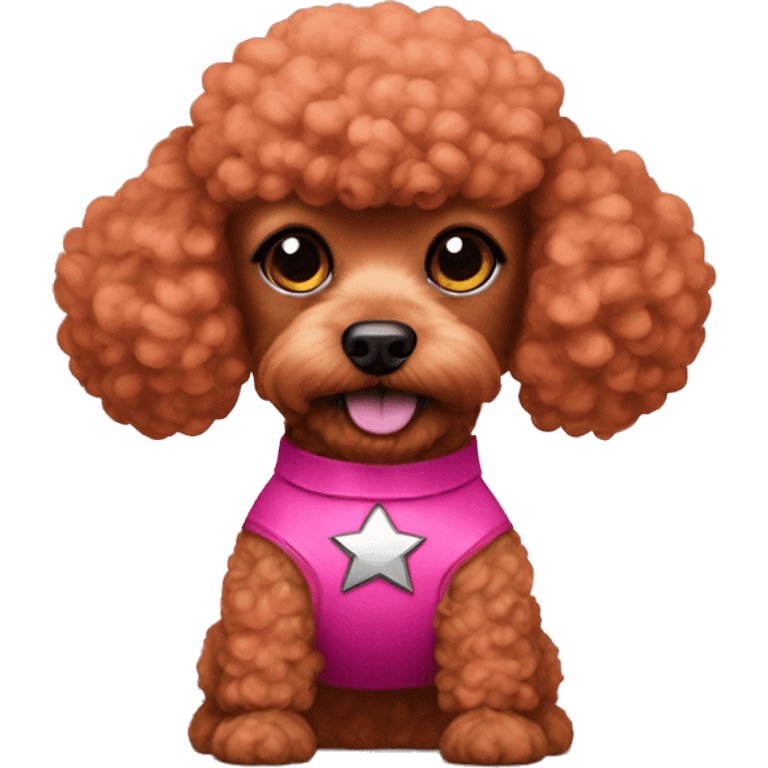 Red mini poodle as a super hero in pink emoji