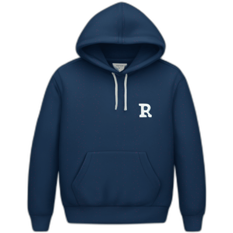 navy hoodie with white letter r on breast pocket emoji