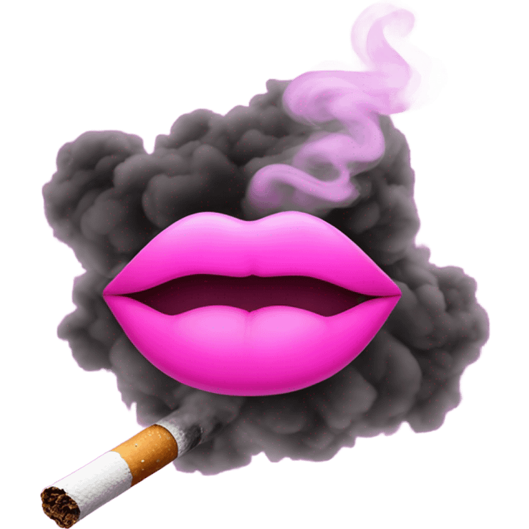 Neon pink lips are blowing smoke, and a cigarette is in her mouth emoji