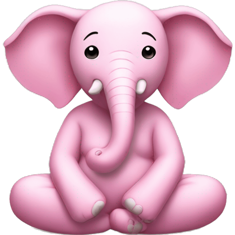 Create pink elephant sitting in a zen garden doing breathing exercises of breathing emoji