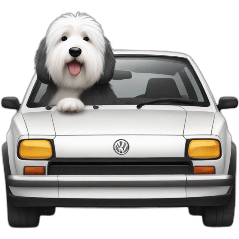 english sheepdog driving volkswagen polo emoji