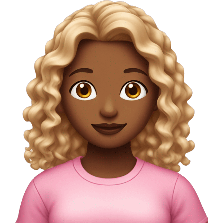 girl with brown and blonde ombré long curly hair holding Pink starbucks refresher emoji