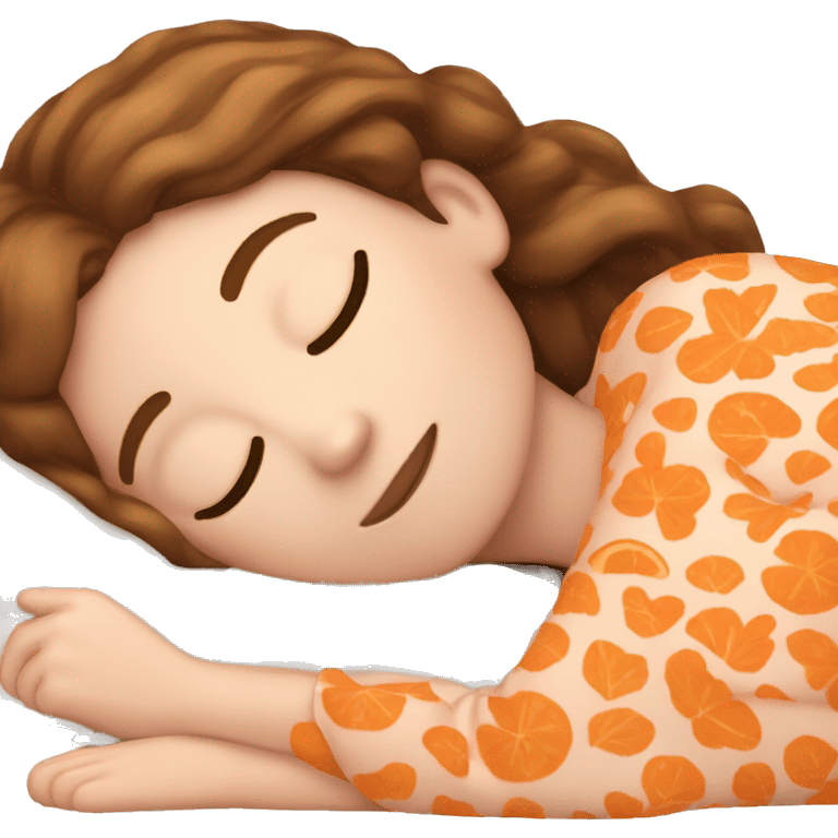 White girl brown hair sleeping with orange kitty emoji