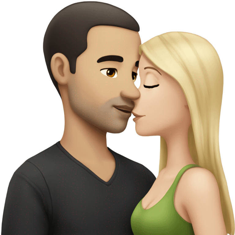 White girl dark hair kissing mixed bald man emoji