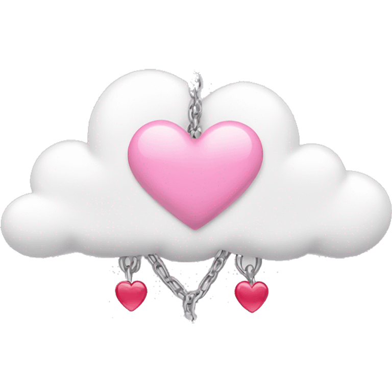 white cloud with  pink heart hanging  3 chains hanging with emoji