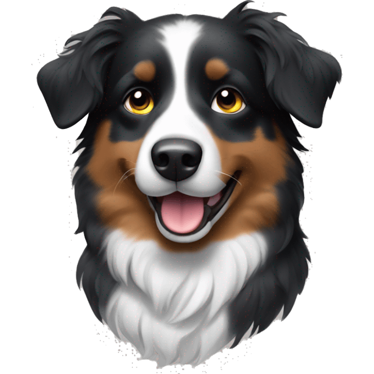 Small black australian shepherd dog with paintbrush  emoji