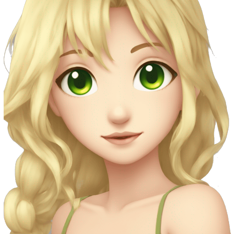 Anime girl cute blond green eyes emoji