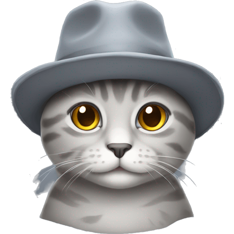 Grey cute cat with a hat emoji