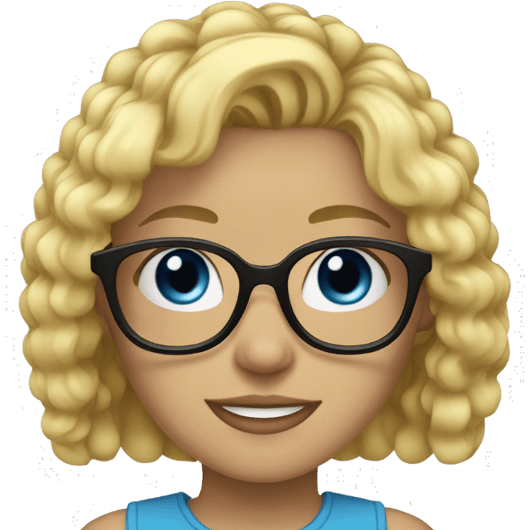 blondę hair, blue eyes and black glasses girl emoji