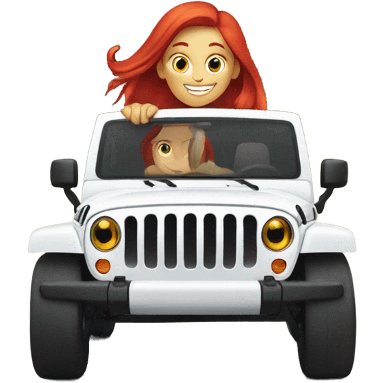 White Jeep with a red headed girl driving emoji