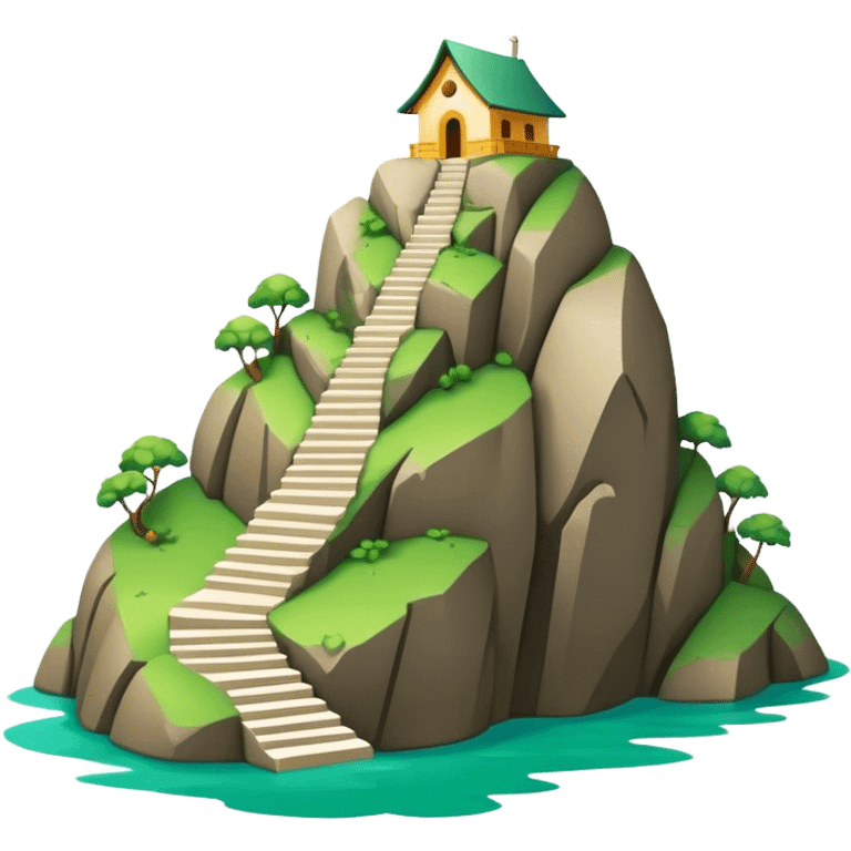 Cinematic Realistic Guatapé Rock Landmark Emoji, depicting the colossal monolithic rock with its zigzagging staircase, offering panoramic views of lush green lakes and scattered islands. emoji