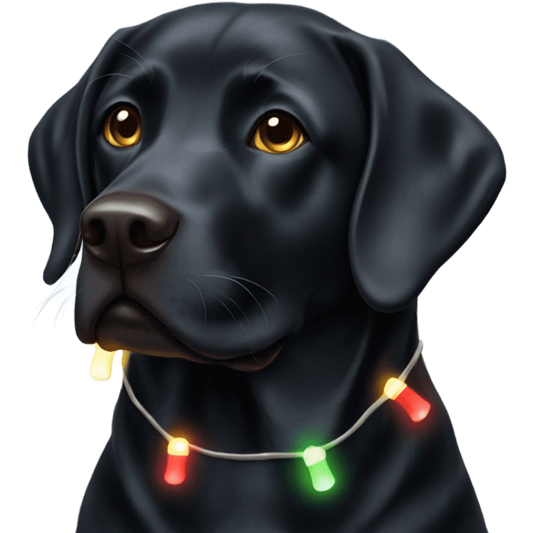 Black lab with Christmas lights emoji