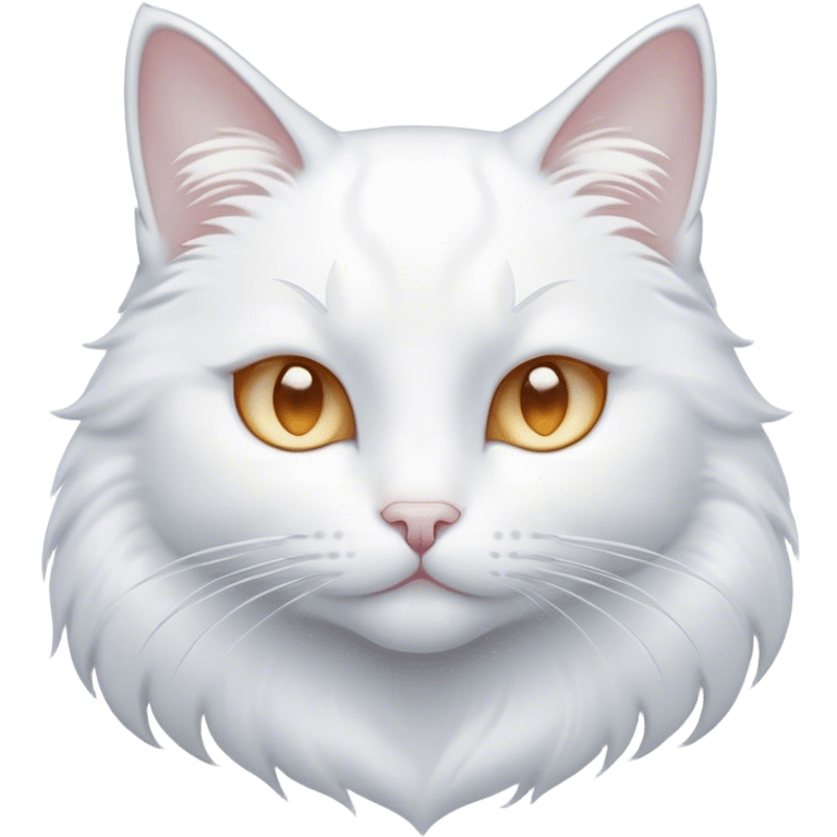 Cinematic Noble White Cat Portrait Emoji, Poised and stately, with a pristine, snow-white fur accented by delicate hints of silver, refined whiskers and a serene, focused gaze, simplified yet impeccably detailed, glowing with an ethereal radiance and timeless elegance, high shine, exuding calm intelligence and regal simplicity, soft glowing outline, capturing the essence of a noble white cat that radiates quiet majesty! emoji