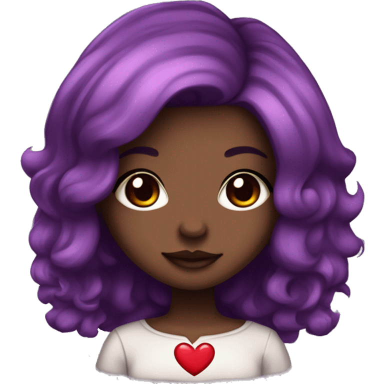 Dark brown skin Chibi girl with purple hair and red heart puplils emoji