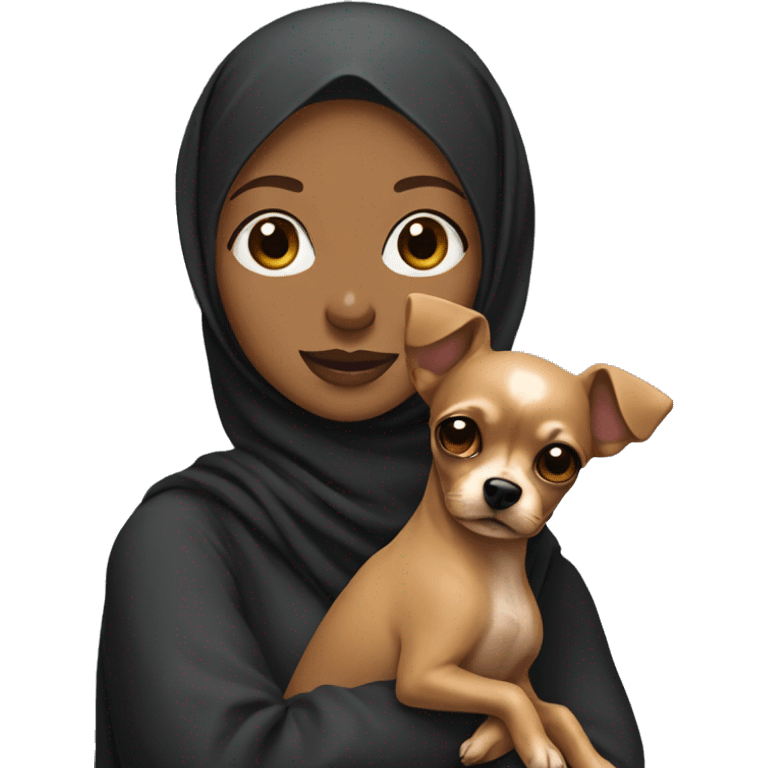 Black hijabi holding brown chihuahua poodle emoji