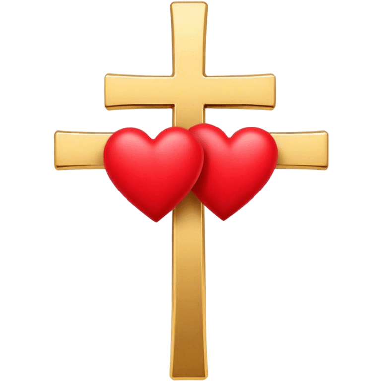 Two red  hearts around  a simple gold cross  emoji