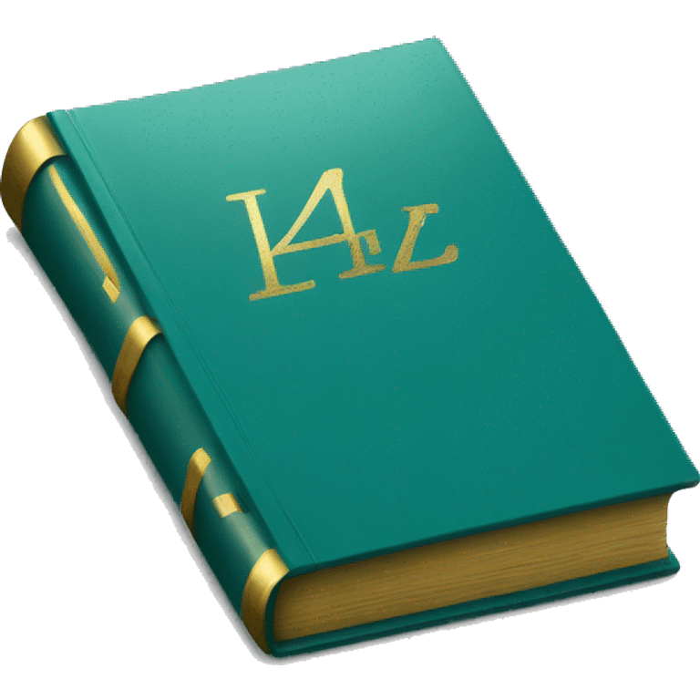 Realistic isolated teal book with metallic gold writing lying down flat. emoji