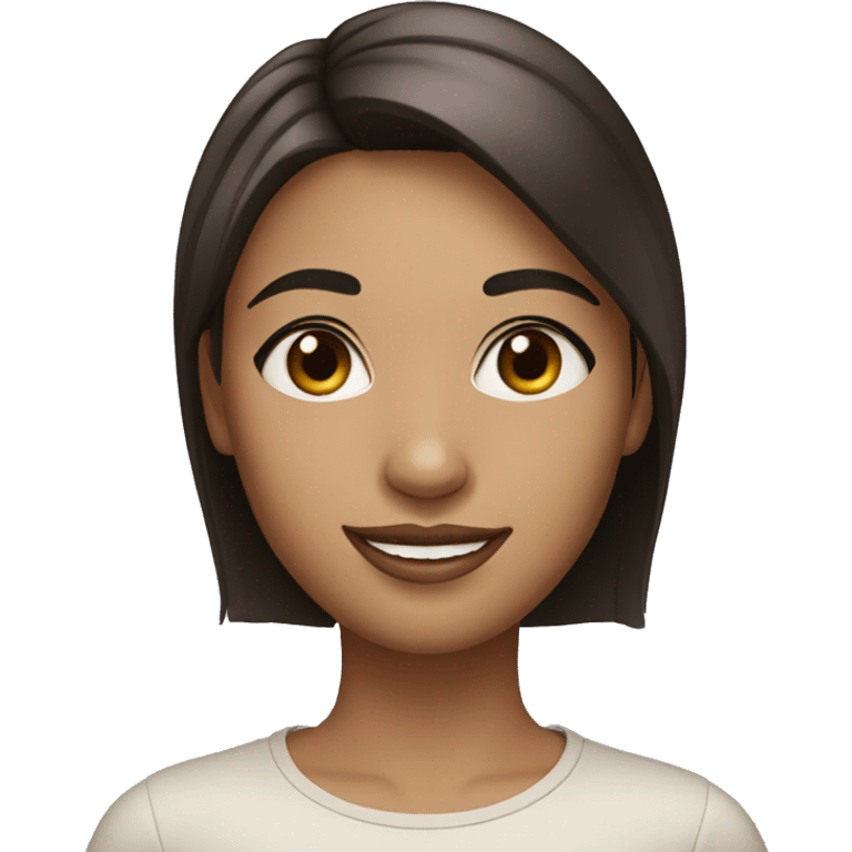 Beautiful girl with short straight darklight hair, thin lips, thin eyebrows, smiling. emoji