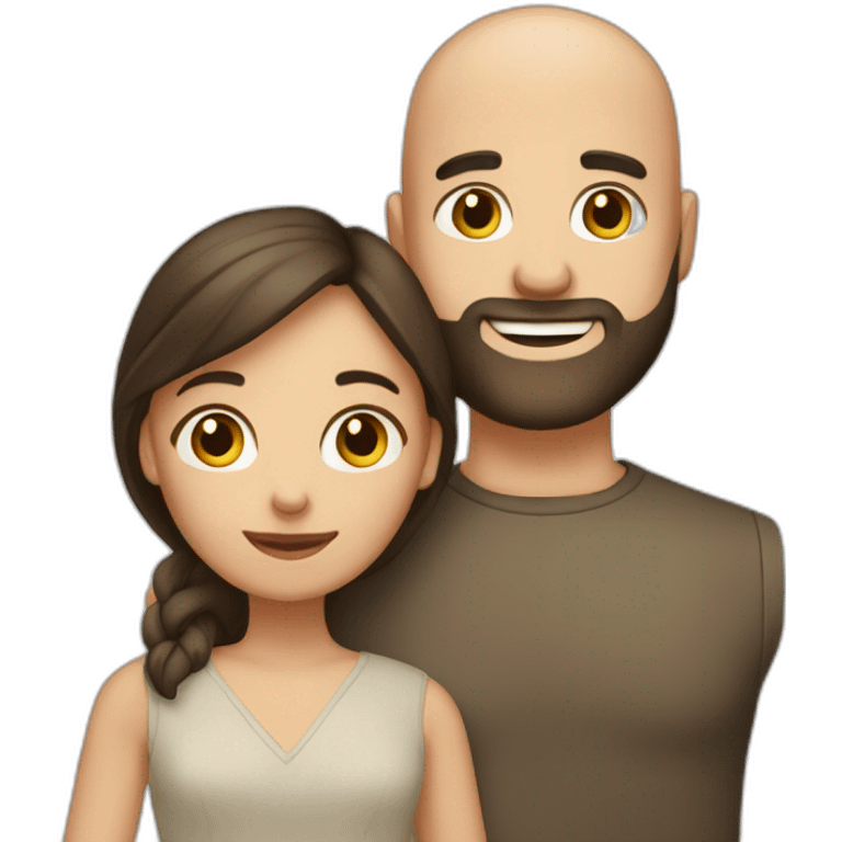 brunette girl (hair mid length, loose) and bald guy with beard, golding hands together emoji