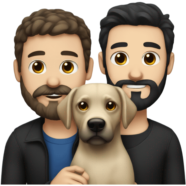 Blue eyed Dark haired man with beard and mustache holding black Labrador  emoji