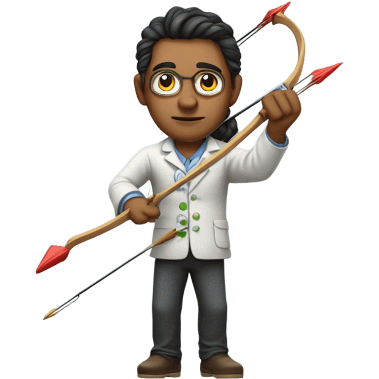 Realistic image of a Latin American chemist shooting a bow and arrow while synthesizing proteins  emoji