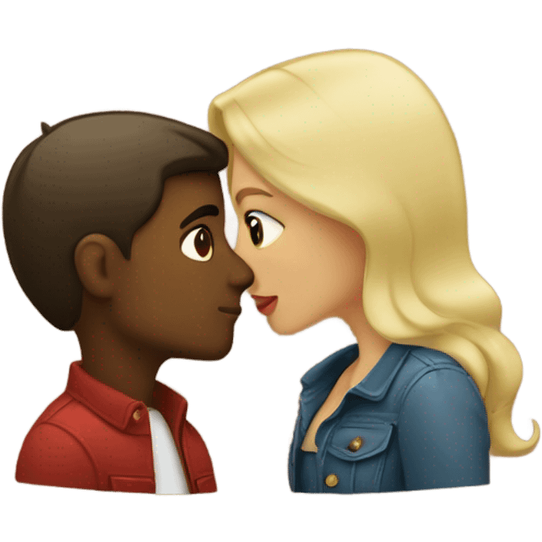 Blonde woman and brunette man kissing emoji