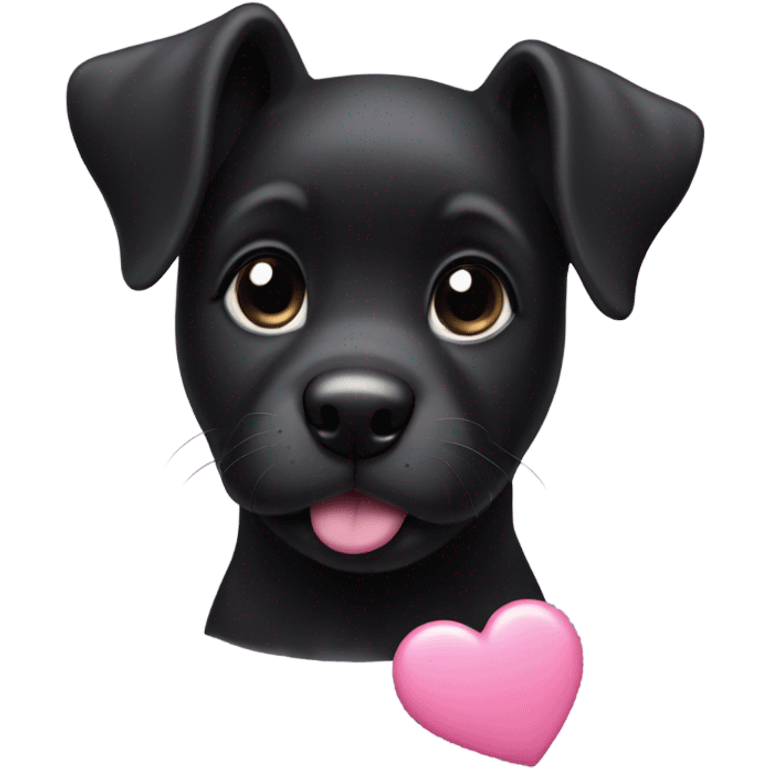 Black puppy with pink heart emoji