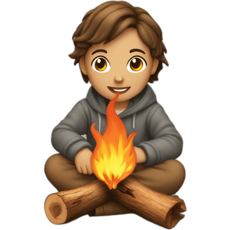 children are sitting burning wood emoji