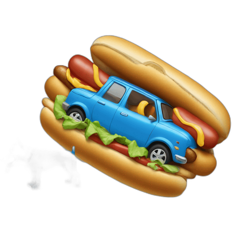 Car on a blue dog eating hotdog emoji