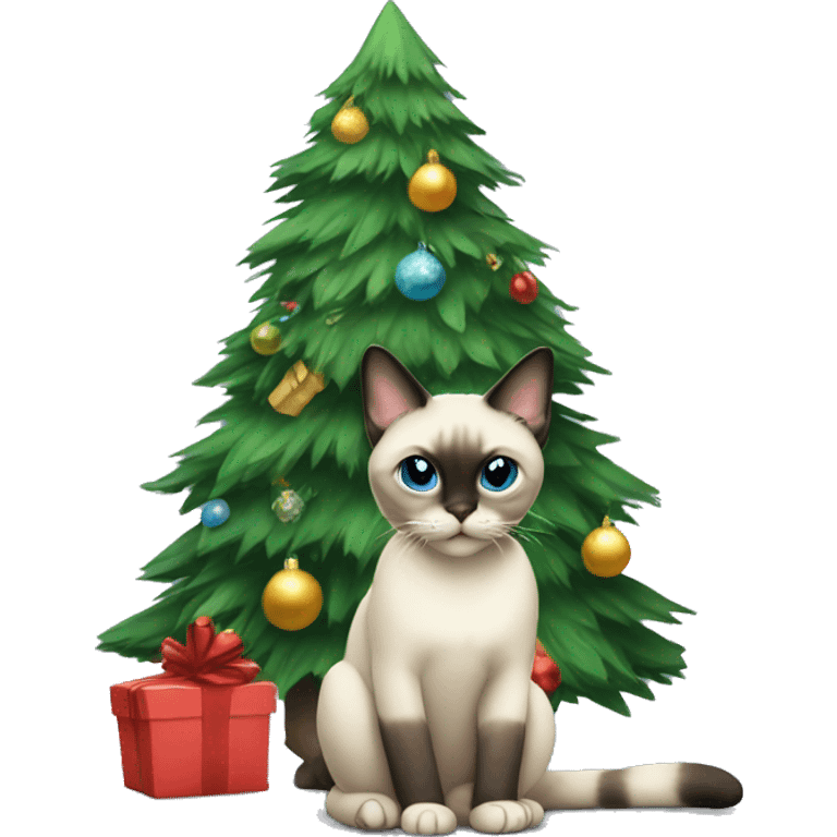 Christmas tree and Siamese cat sitting emoji